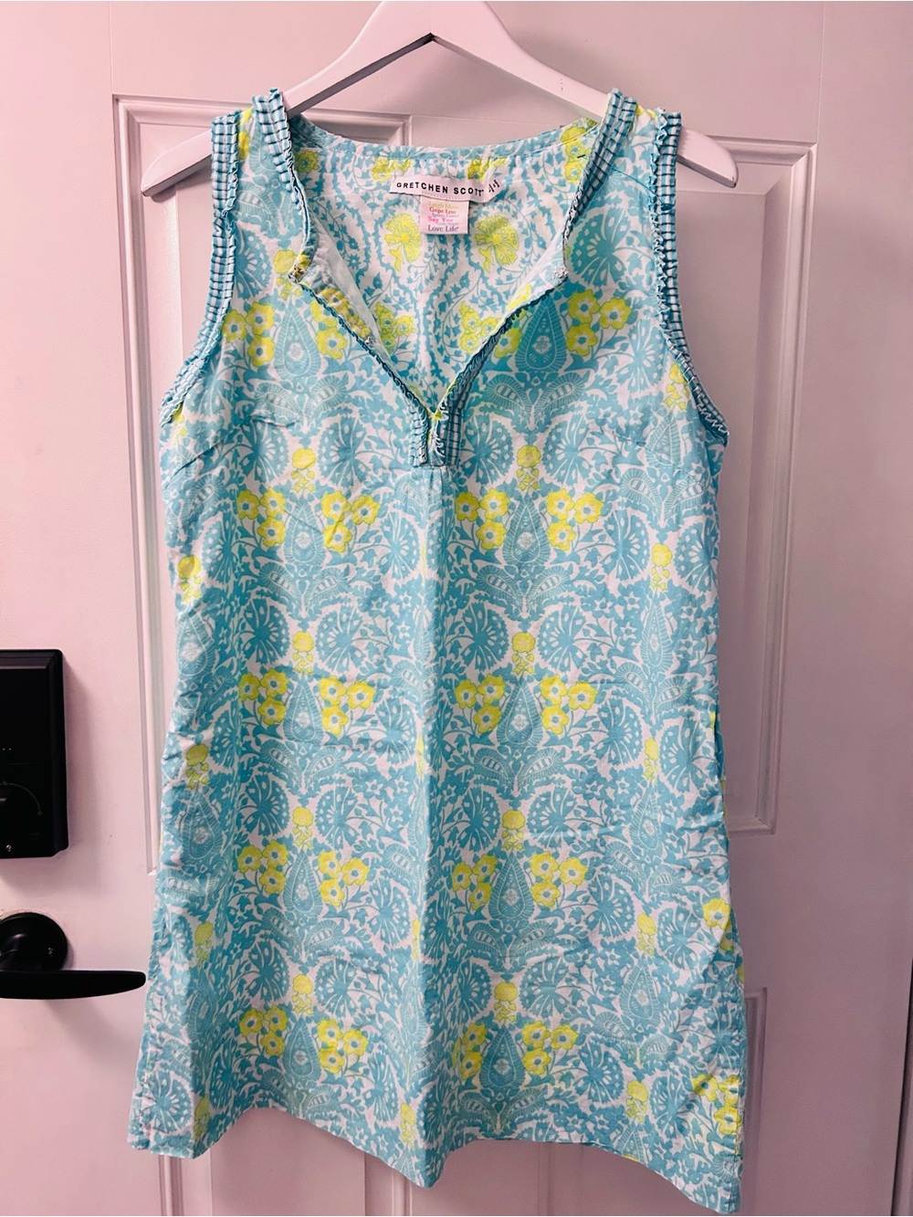 Gretchen Scott Designs Aqua and Yellow Sleeveless Floral Zip Dress
